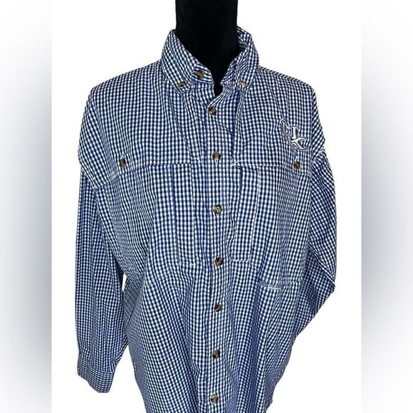 DRAKE UNIVERSITY OF KENTUCKY BLUE CHECKERED BUTTON UP WINGSHOOTERS SHIRT SIZE S - Picture 7 of 11